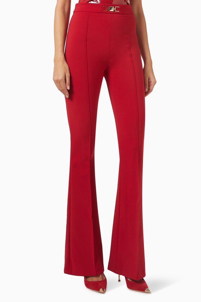 

High-waist Boot-cut Pants in Stretch Crêpe, Red