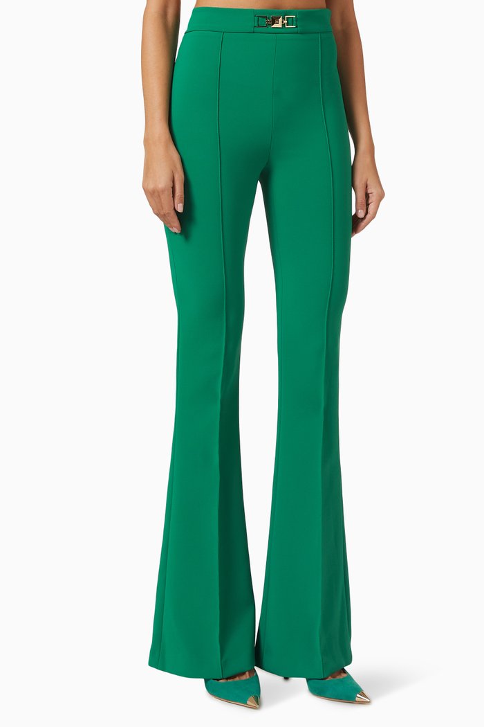 

High-waist Boot-cut Pants in Stretch Crêpe, Green