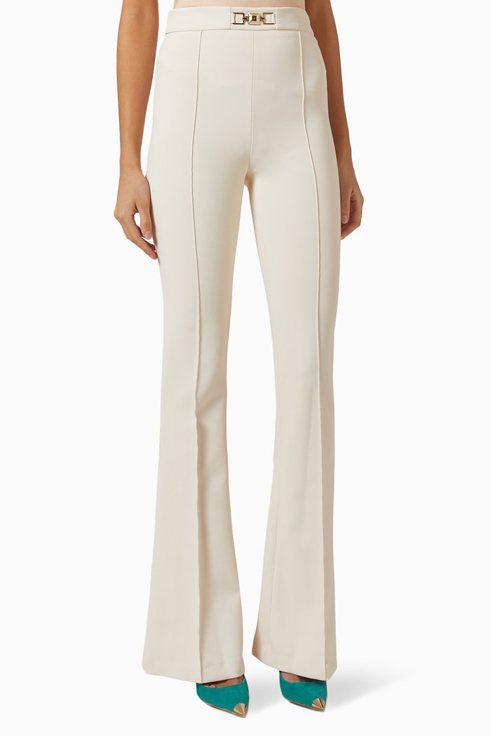 

High-waist Boot-cut Pants in Stretch Crêpe, Neutral