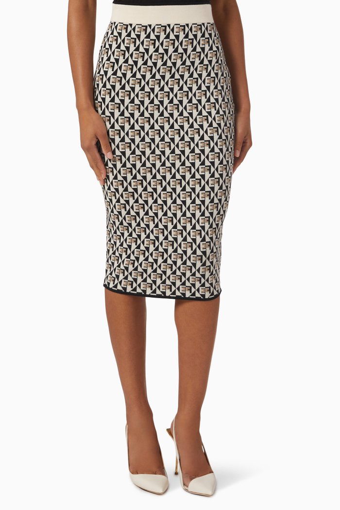 

All-over Monogram Midi Skirt in Viscose Knit, Black