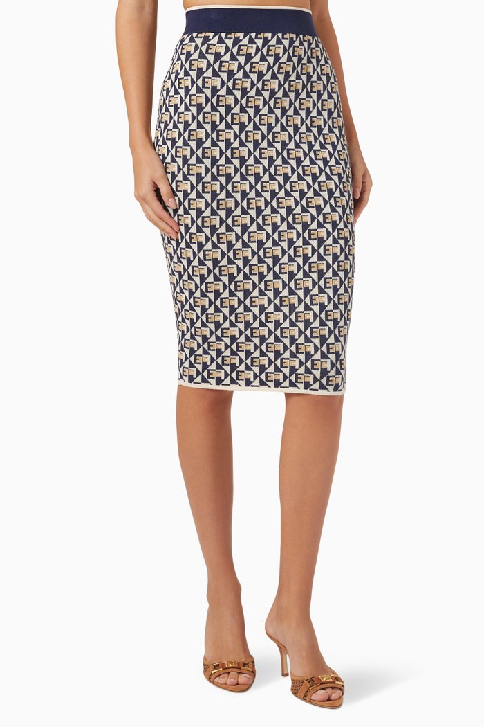 

All-over Monogram Midi Skirt in Viscose Knit, Neutral