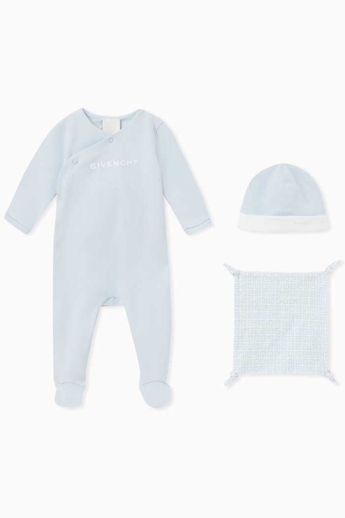 

Logo Print Pyjama Set in Cotton, Set of Three, Blue