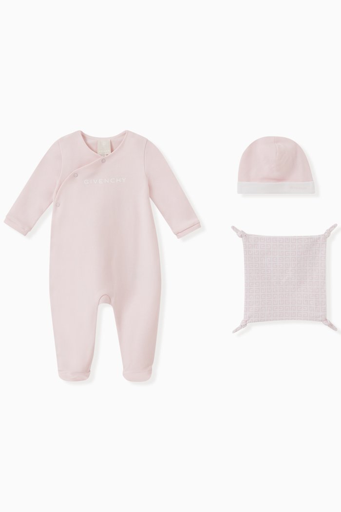

Logo-print Sleepsuit, Hat and Lovey, Set of Three, Pink