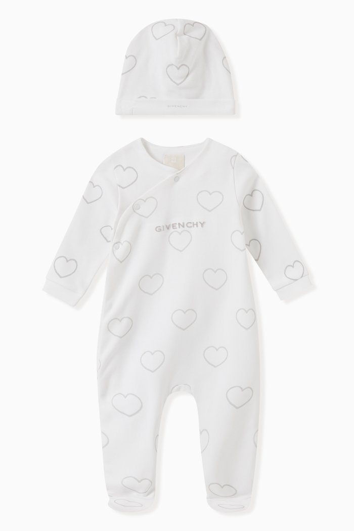 

Heart Print Pyjama Set in Cotton, Set of Three, White