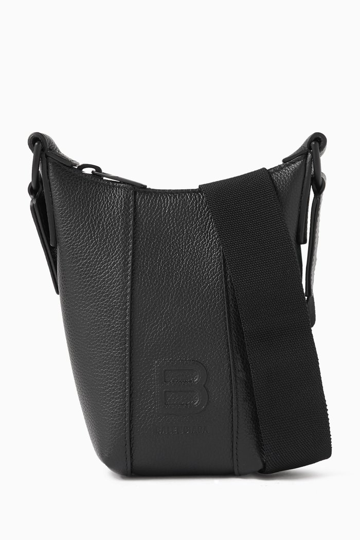 

Hourglass Phone Holder Shoulder Bag in Grained Calf Leather, Black