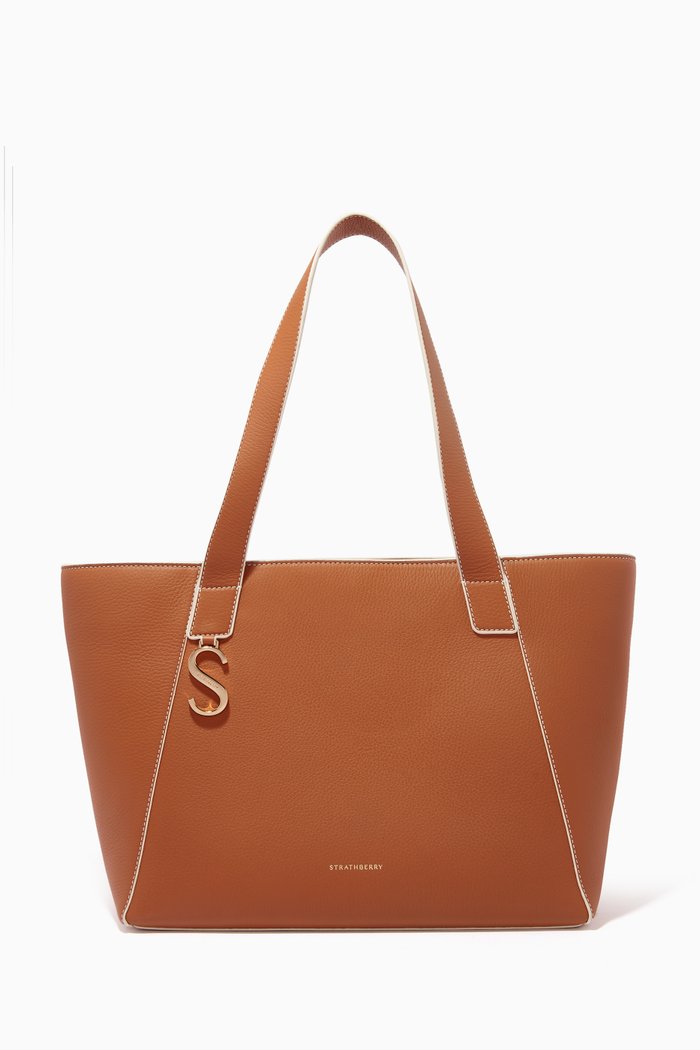 

Cabas Small Tote Bag in Grainy Leather, Brown