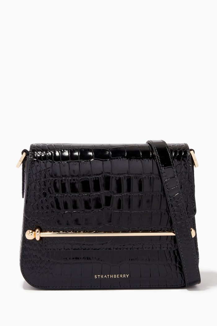 

Ace Mini Shoulder Bag in Croc-Embossed Leather, Black