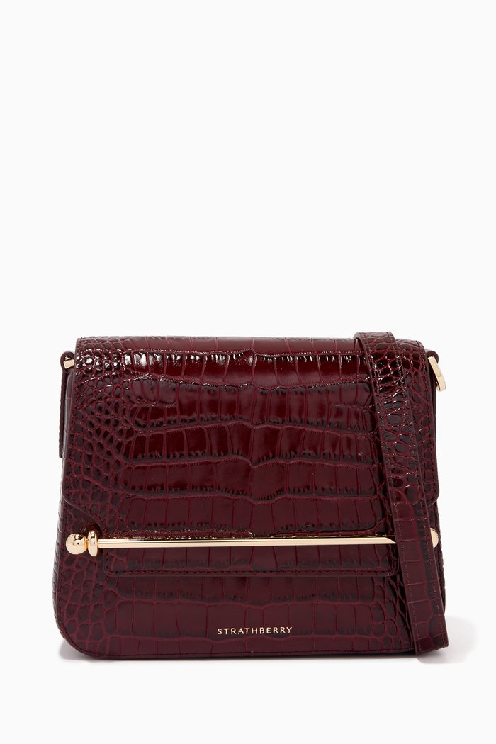 

Ace Mini Shoulder Bag in Croc-Embossed Leather, Burgundy