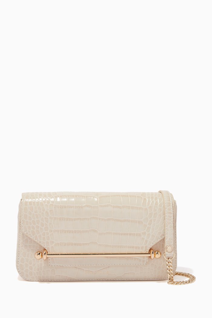 

East West Baguette Clutch Bag in Croc-embossed Leather, Neutral