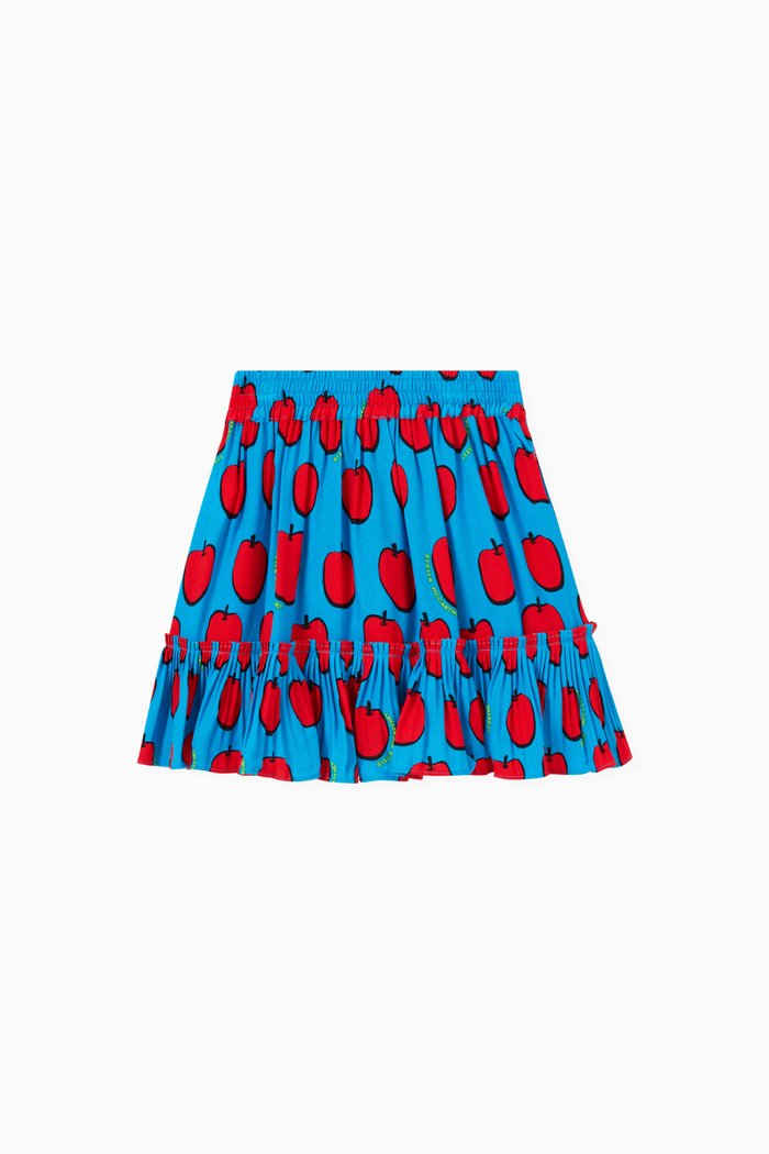 

Apple Print Skirt in Cotton, Blue