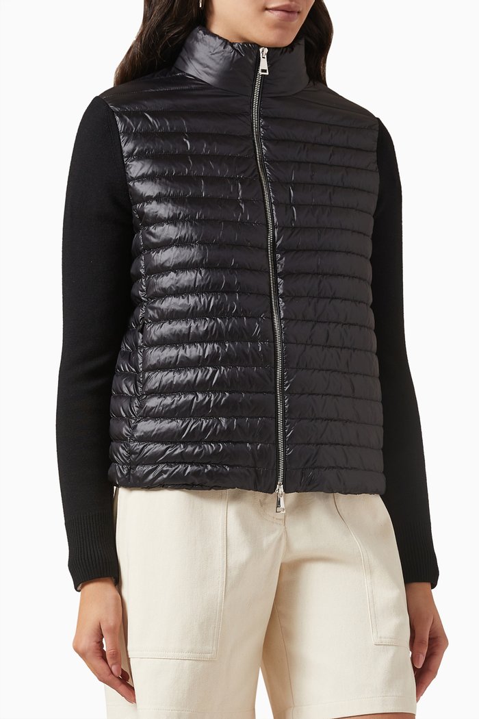 

Zip-up Padded Cardigan in Nylon & Wool, Black