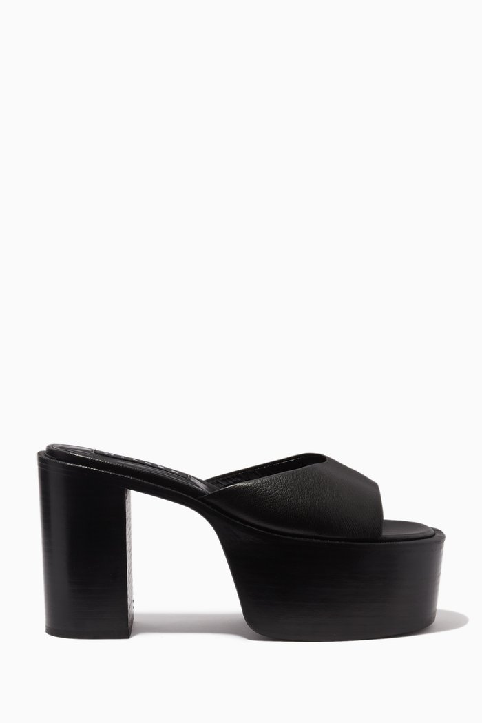 

High Raid Platform Mules in Goat Leather, Black