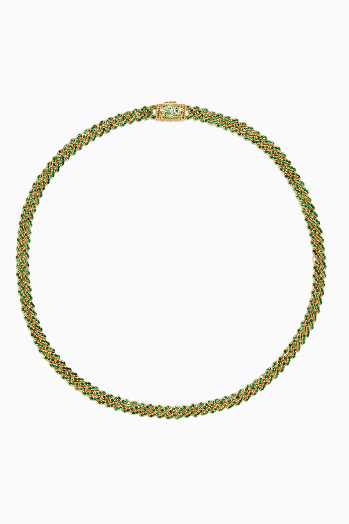 

Micro Mexican Chain Necklace in 18kt Gold-plated Brass, Green
