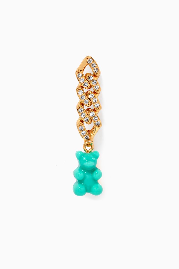 

Nostalgia Bear Drop Single Earring in 18kt Gold-plated Brass & Resin, Blue