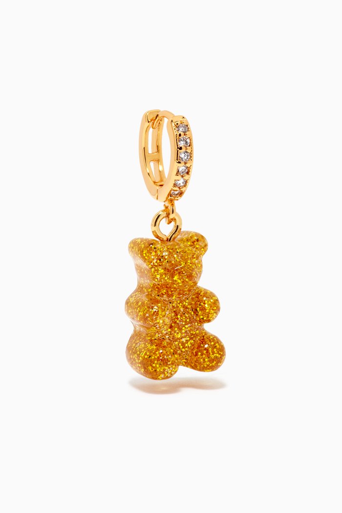 Nostalgia Bear Glitter Hoop in 18kt Gold-plated Brass & Glitter Resin