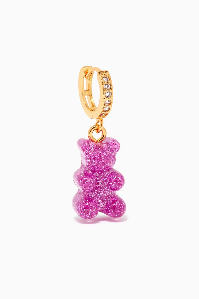 

Nostalgia Bear Single Glitter Hoop in 18kt Gold-plated Brass & Glitter Resin, Purple