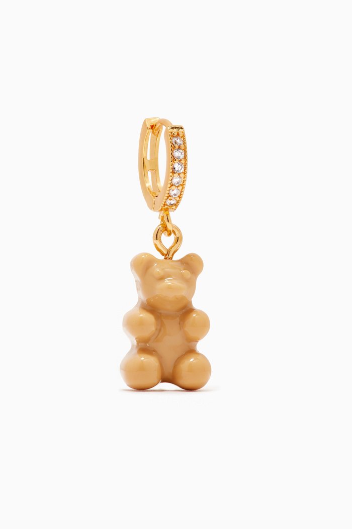 

Nostalgia Bear Single Earring in 18kt Gold Plating & Resin, Brown