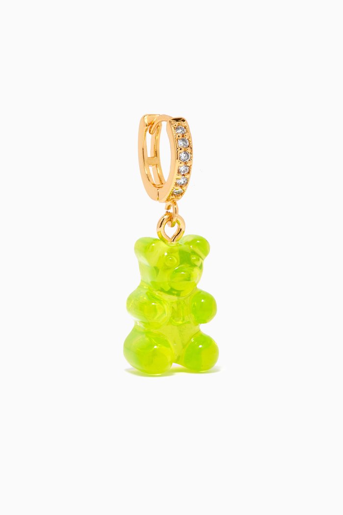 

Nostalgia Bear Single Earring in 18kt Gold Plating & Resin, Green