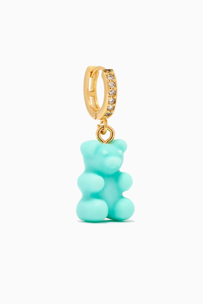 

Nostalgia Bear Single Earring in 18kt Gold Plating & Resin, Blue