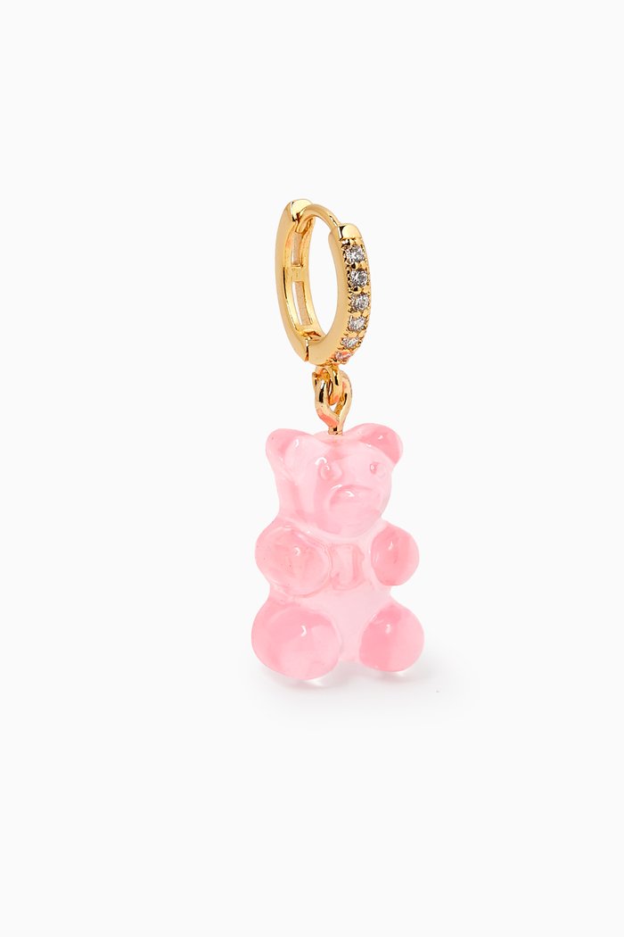 

Nostalgia Bear Single Earring in 18kt Gold Plating & Resin, Pink