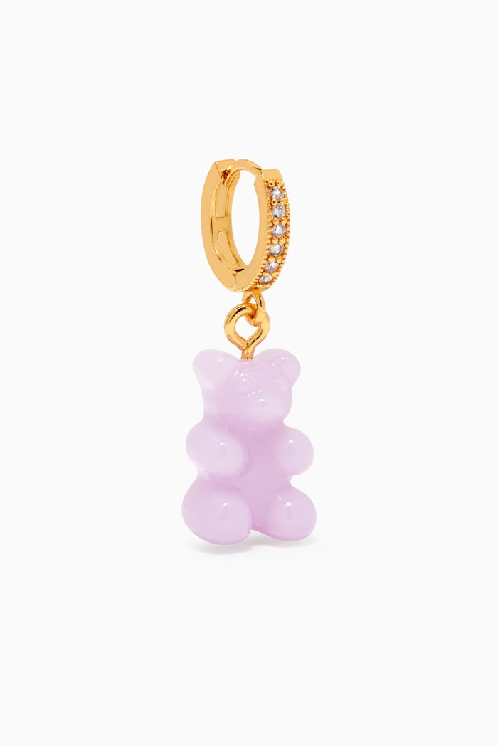 

Nostalgia Bear Single Earring in 18kt Gold Plating & Resin, Purple