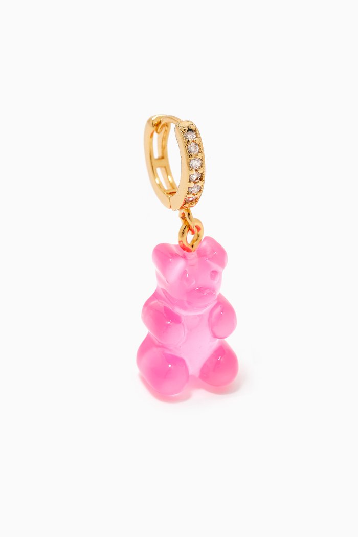 

Nostalgia Bear Single Earring in 18kt Gold Plating & Resin, Pink
