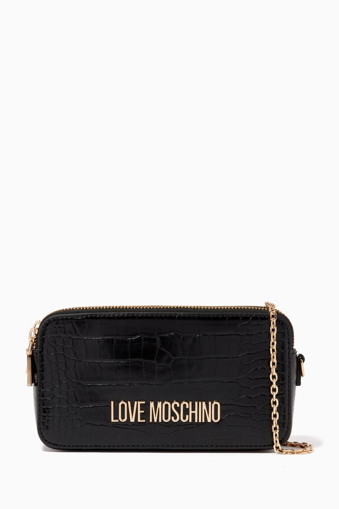 

Love Lock Chain Wallet in Croc-embossed Faux Leather, Black