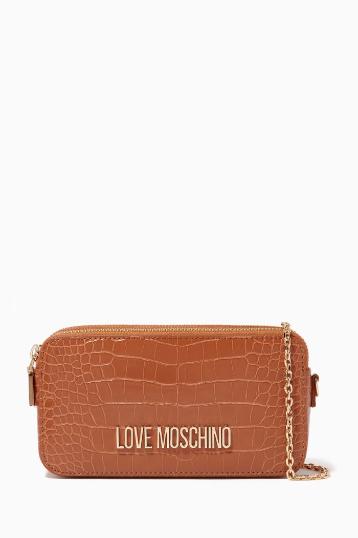 

Love Lock Chain Wallet in Croc-embossed Faux Leather, Brown