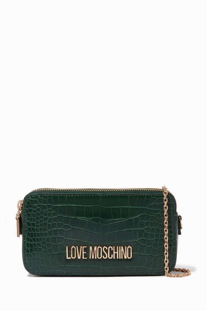 

Love Lock Chain Wallet in Croc-embossed Faux Leather, Green
