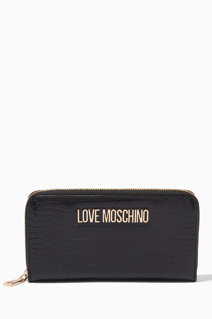 

Love Lock Wallet in Croc-embossed Faux Leather, Black