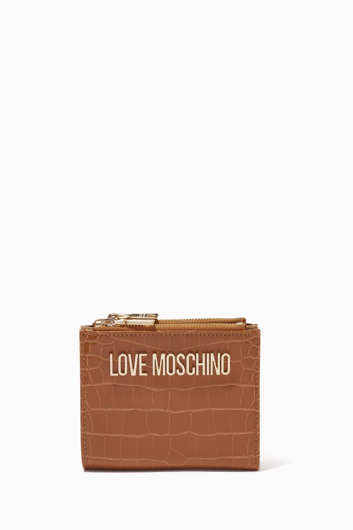 

Love Lock Card Wallet in Croc-embossed Faux Leather, Brown