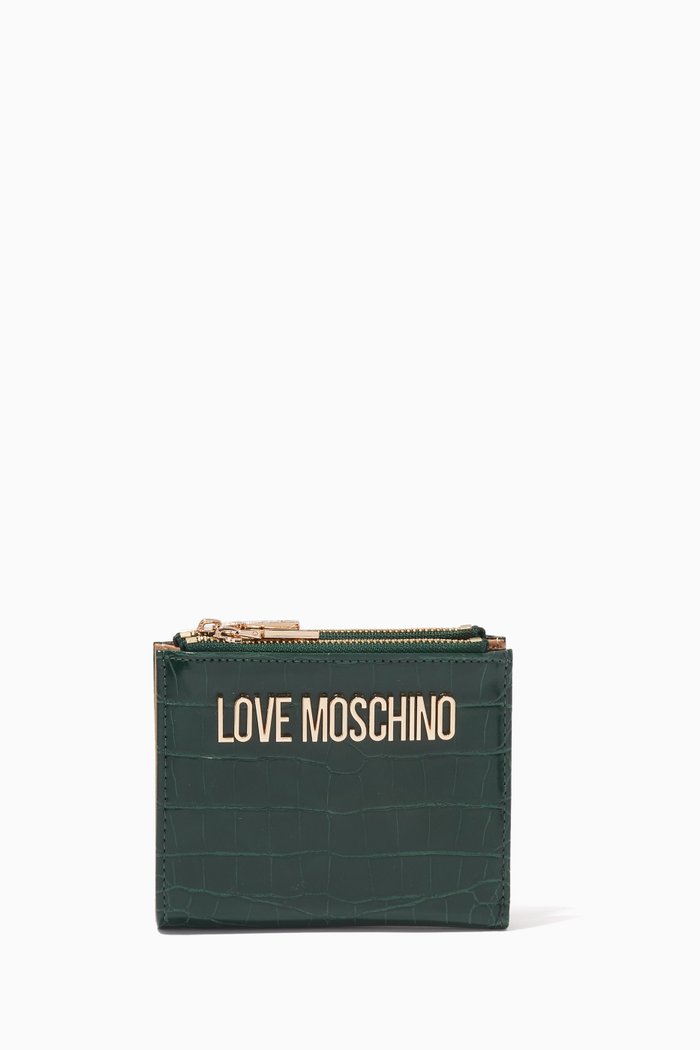 

Love Lock Card Wallet in Croc-embossed Faux Leather, Green