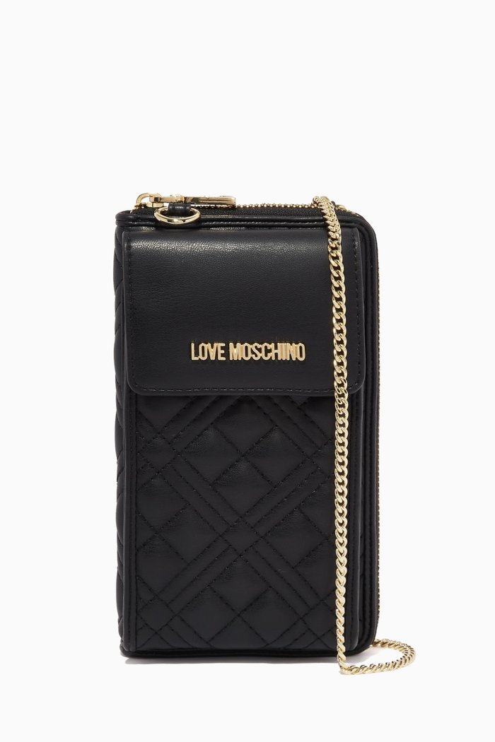 

Logo Chain Wallet in Metallic Quilted Leather, Black