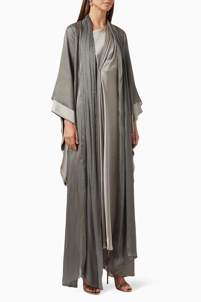 

Luna Pleated Abaya & Midi Dress Set in Silk Crêpe, Green