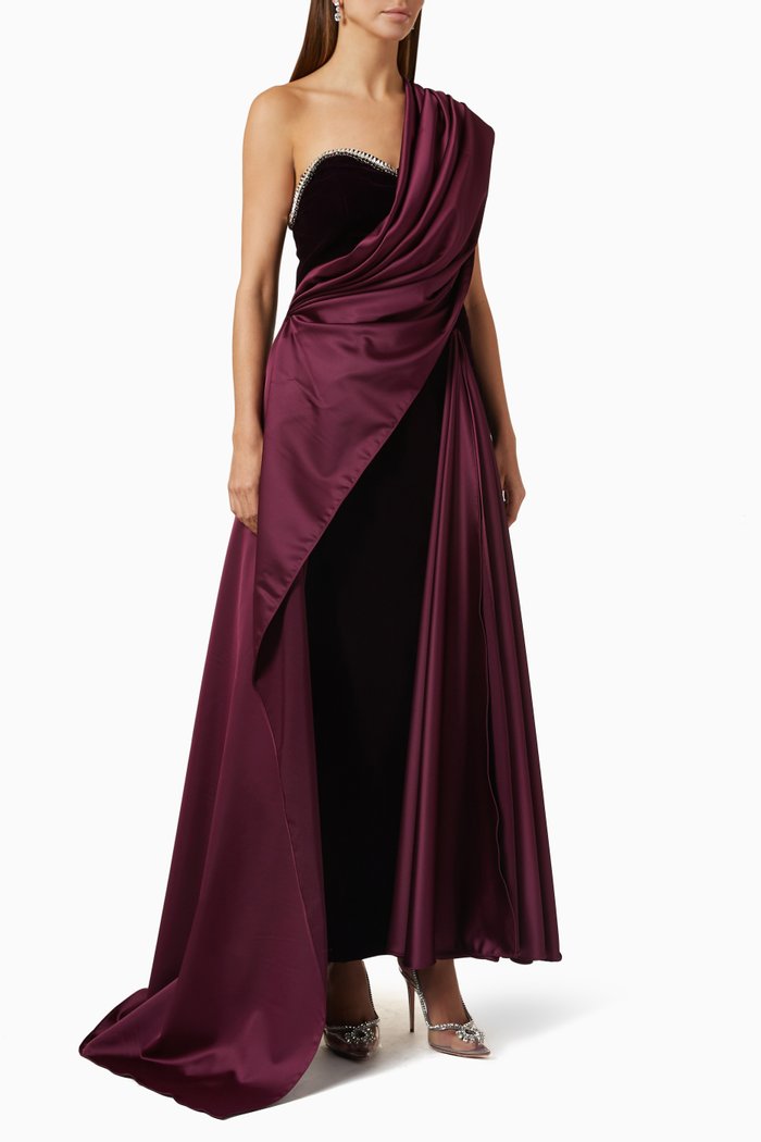 

Moon Draped Maxi Dress in Velvet & Satin, Purple