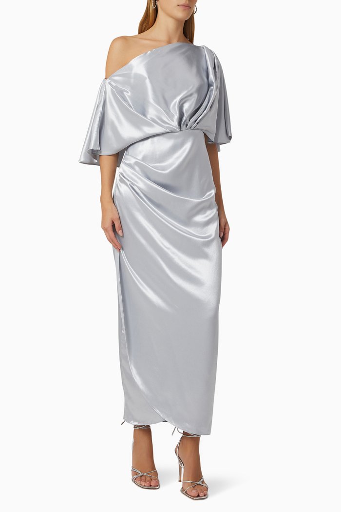 

Ora One-shoulder Midi Dress in Satin, Grey