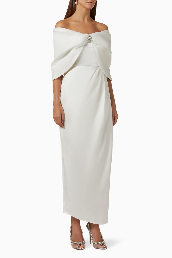 

Mona Corset Maxi Dress in Satin & Organza, Neutral