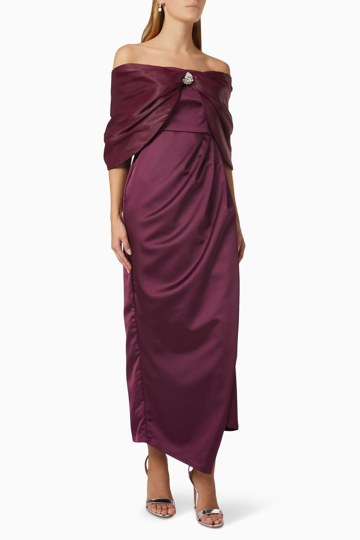 

Mona Corset Maxi Dress in Satin & Organza, Purple