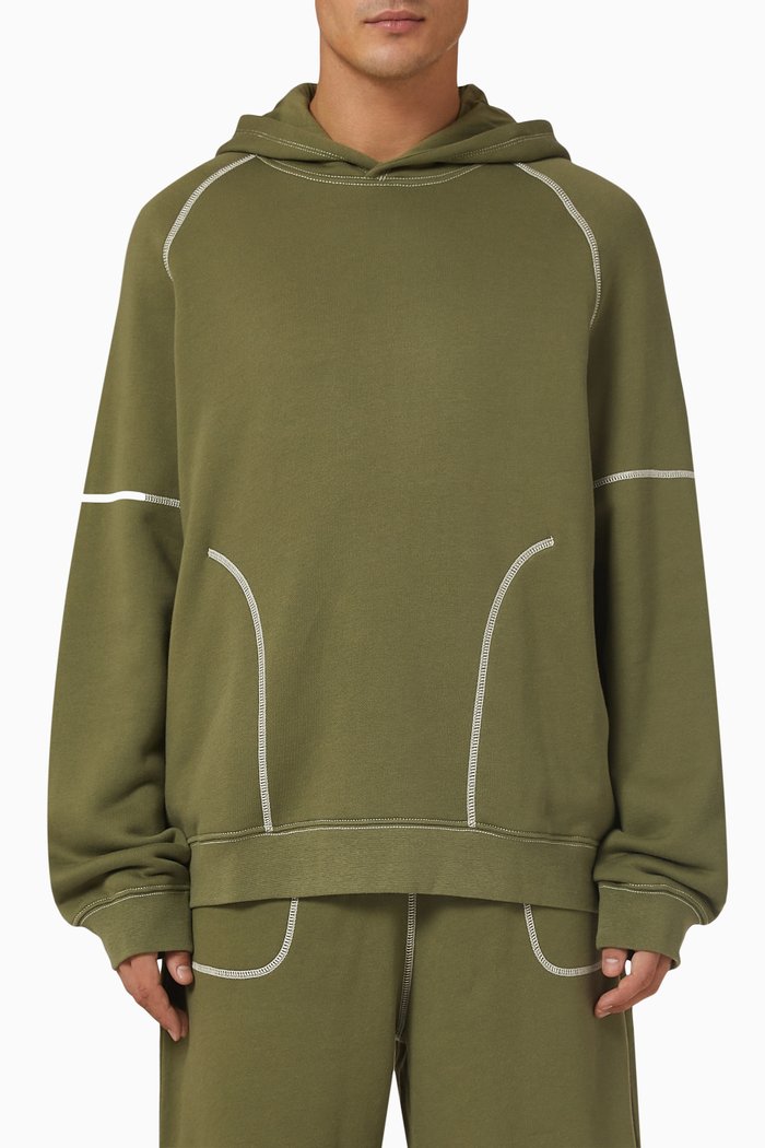 

Contrast Stitch Hoodie in Organic Cotton, Green
