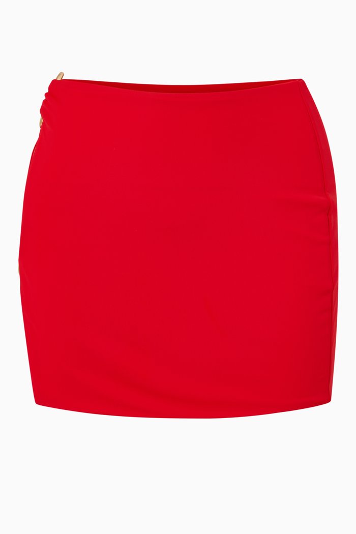 

Double Ring Mini Skirt in Recycled Nylon, Red