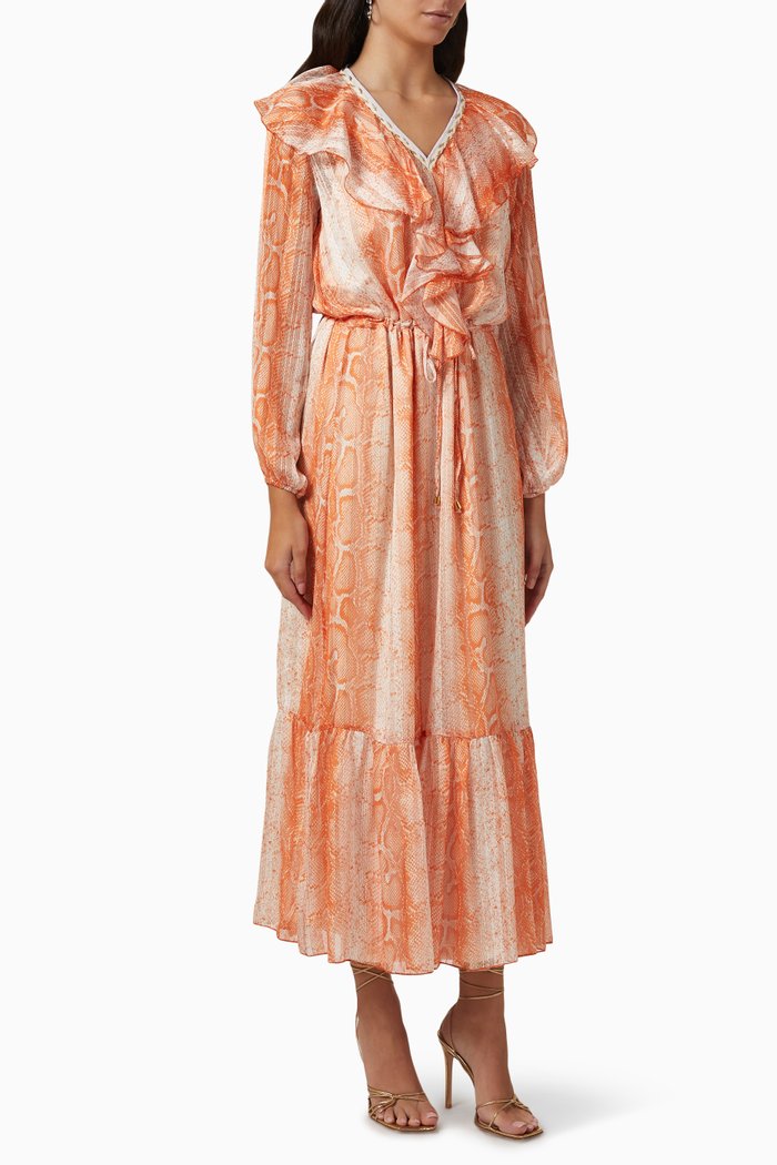 

Snake-print Ruffle Dress, Orange