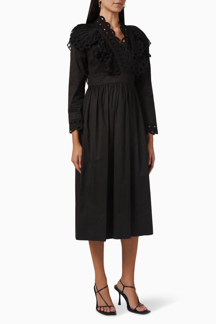 

Embroidered Long Sleeve Dress, Black