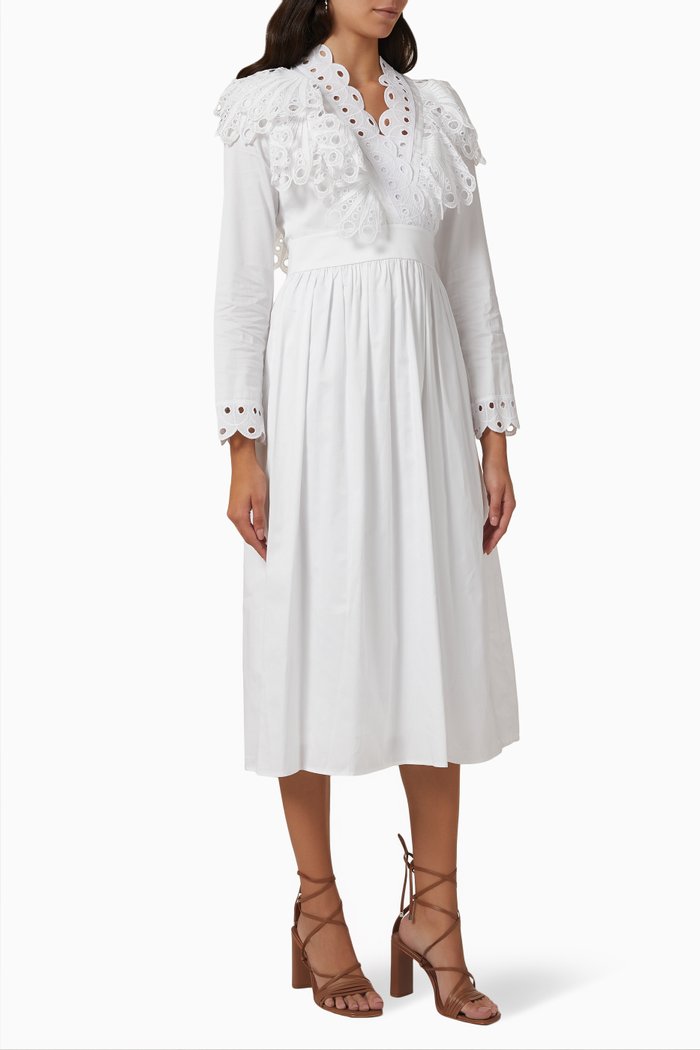 

Embroidered Long Sleeve Dress, White