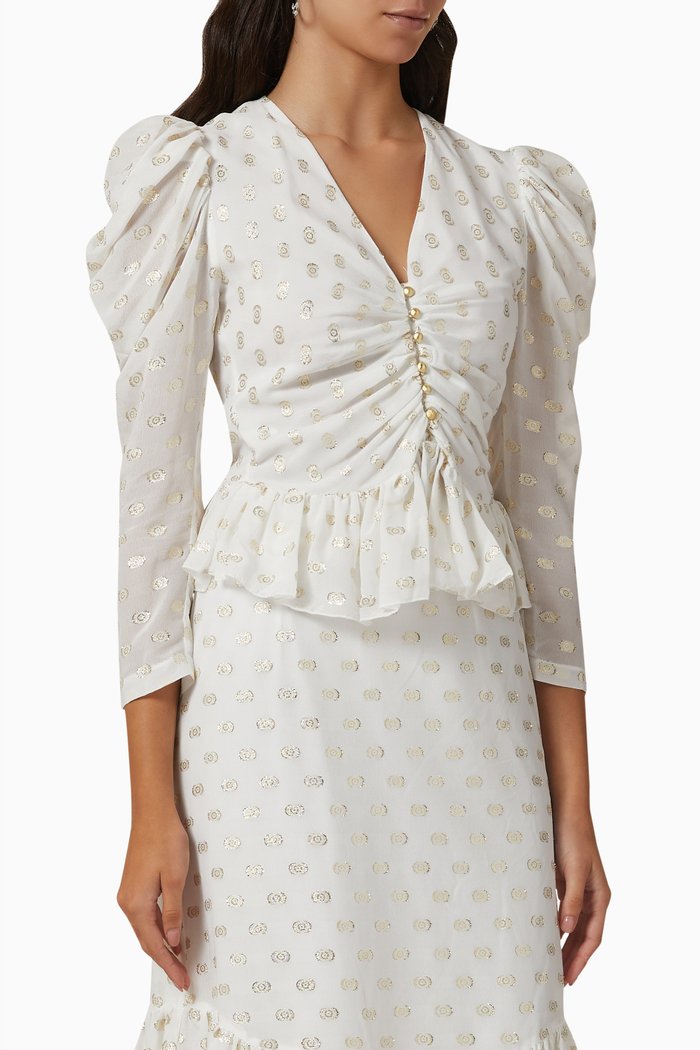 Puff Sleeve Peplum Top, White