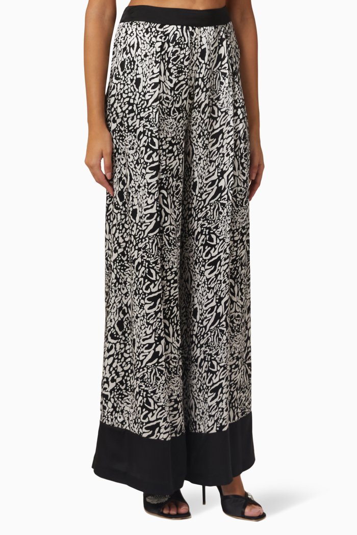 

Printed Wide Leg Pants, Black