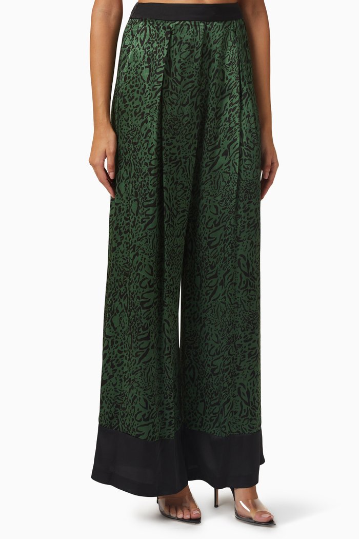 

Printed Wide Leg Pants, Green