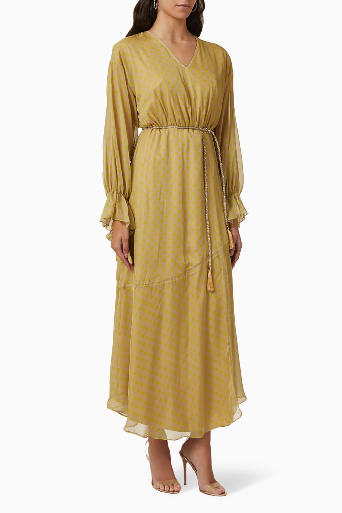 

Long Sleeve Belted Dress, Green