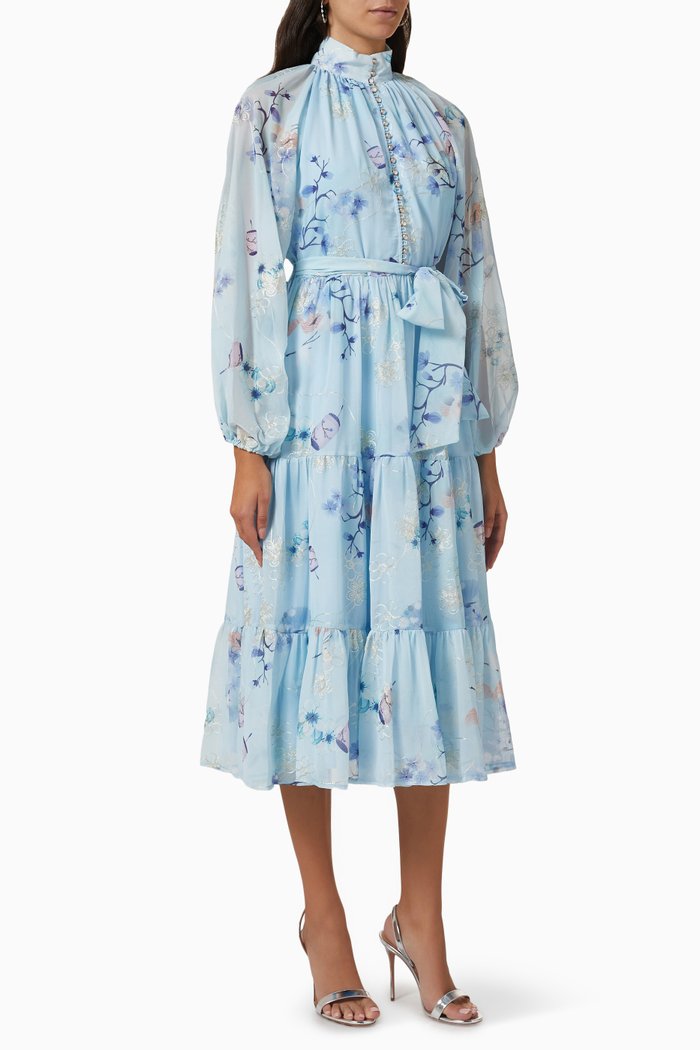 

Tiered Belted Dress, Blue
