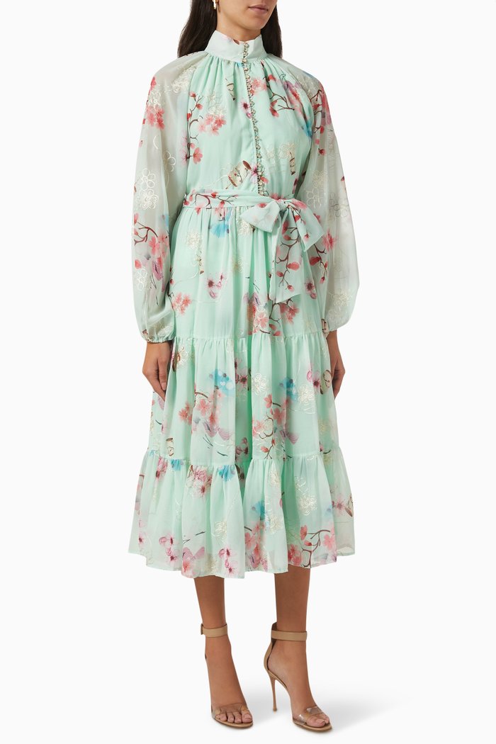 

Tiered Belted Dress, Green