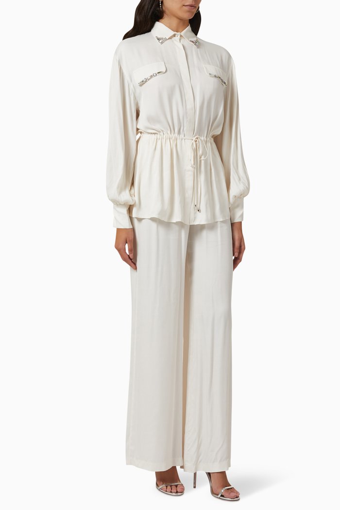 

Embellished Top & Pants Set, White
